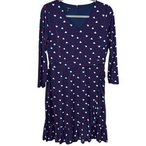 Talbots Blue red and white polka dot and hearts long sleeve dress Size 12P